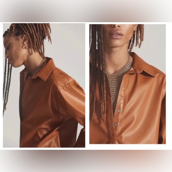 By Anthropologie Faux Leather Popover Top - Picture 4 of 16